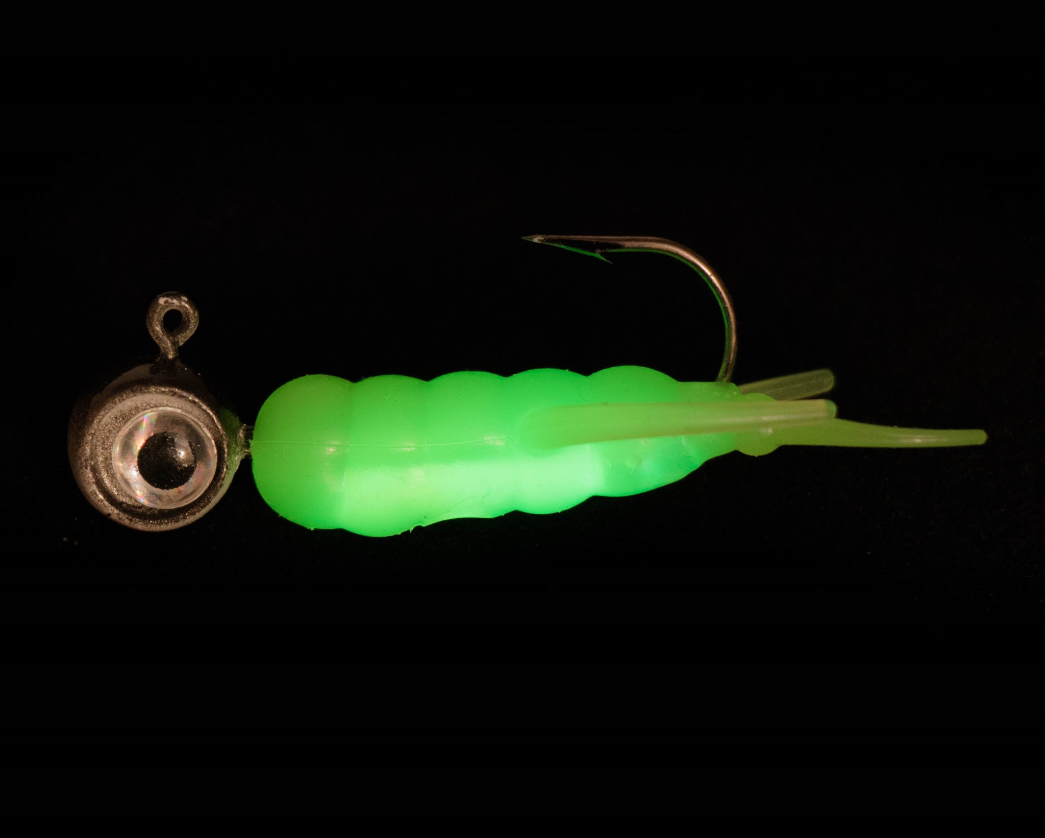 Fishing Grubs 1.5” long (4 pack) - Glows in the dark, Soft plastic,  Internal scent pocket.